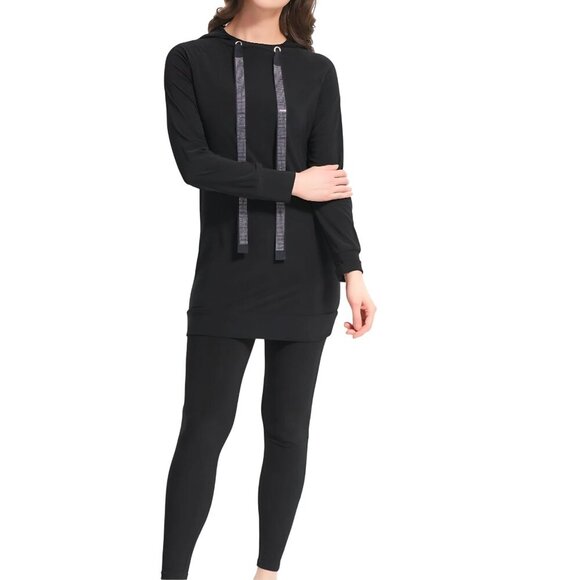 Joseph Ribkoff NWT Black Sparkle Rhinestone Hooded Tunic Quiet Luxury Size 12 - Picture 6 of 16